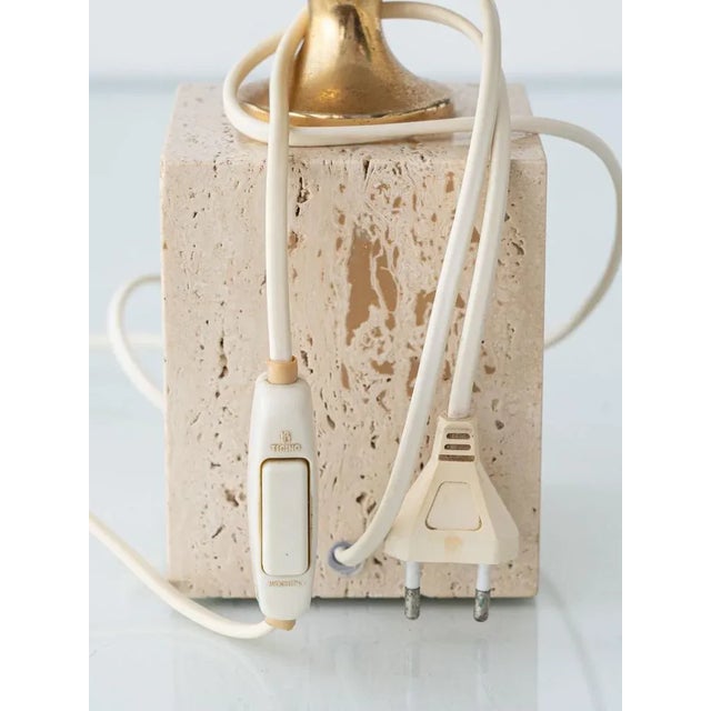 Beige Mid-Century Italian Travertine and Brass Table Lamp attributed to Philippe Barbier, 1970s For Sale - Image 8 of 18