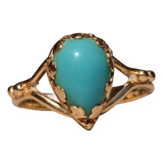 The Sandpiper Lane: Vintage Mid Century Yellow Gold Turquoise Ring For Sale