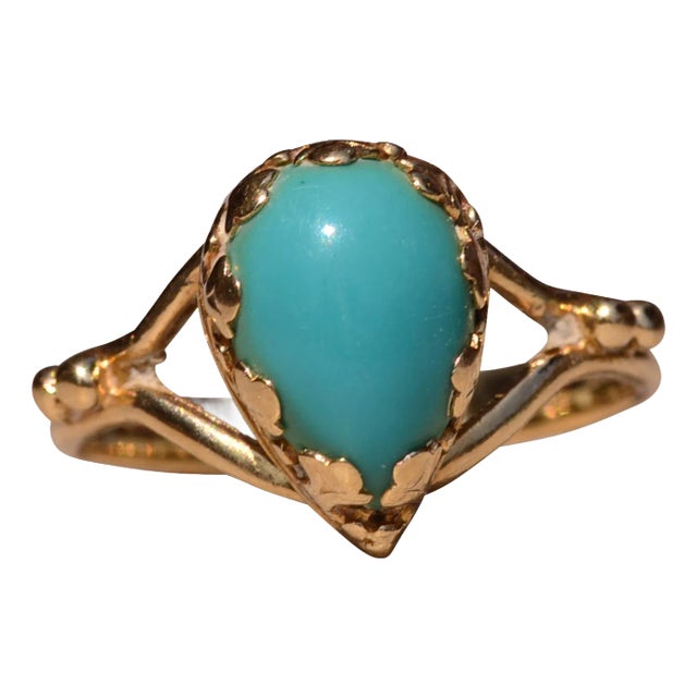 The Sandpiper Lane: Vintage Mid Century Yellow Gold Turquoise Ring For Sale