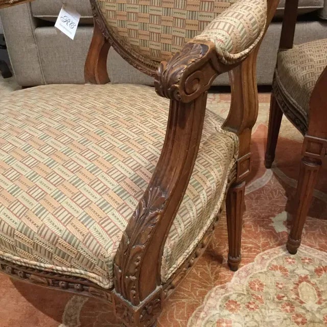 Tan Pair of Traditional 19th Century Louis XVI Style Accent Chairs For Sale - Image 8 of 13