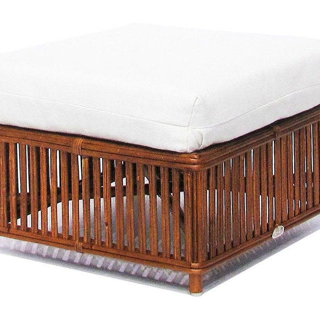 Art Deco 1990s Art Deco Presidents Nantucket Stick Walnut Finished Reed Rattan Otttoman For Sale - Image 3 of 4
