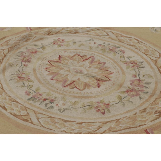 Rug & Kilim Rug & Kilim’s Aubusson Style Rug in Gold and Beige With Floral Medallion For Sale - Image 4 of 9