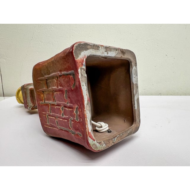 Brutalist Ceramic Table Lamp with Carved Geometric Patterns, Belgium, 1970s For Sale - Image 6 of 12