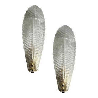 Venetian White "Graniglia" Leave Murano Glass Walls Sconce - a Pair For Sale