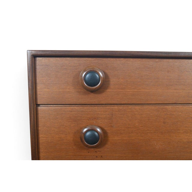 Wood Mid 20th Century Low Six Drawer Teak Dresser With Leather Pulls For Sale - Image 7 of 8