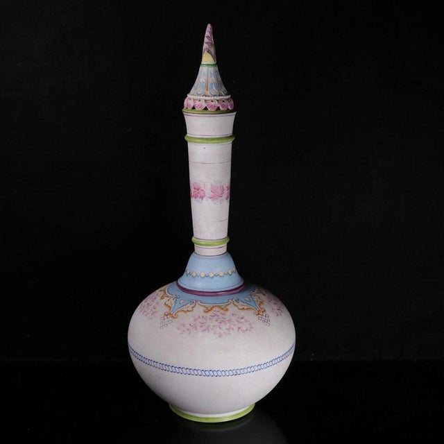 Biscuit Porcelain Covered Bottle Vase with Painted Decoration by Jean Gille For Sale - Image 3 of 17