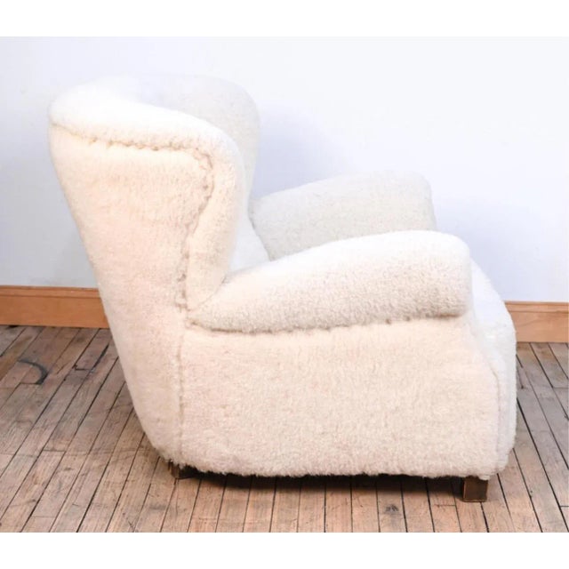1940s Authentic Danish Mid Century Lambswool Shearling Arm Chair For Sale - Image 11 of 12