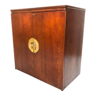Mid Century Tansu Style Bar Cart / Server in Walnut For Sale