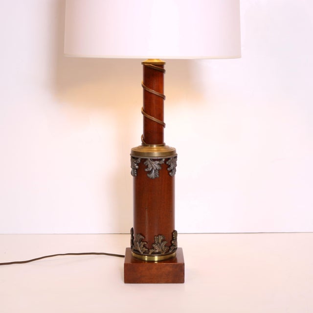 Brown Mid-20th Century Classical Wood and Bronze Table Lamp, Italy For Sale - Image 8 of 8