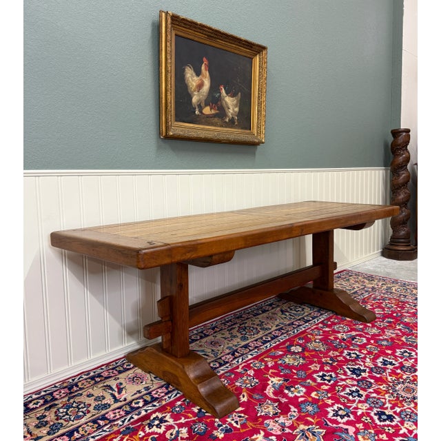 Antique French Country Farm Dining Table Farmhouse Trestle Base Oak c.1900-1920s For Sale - Image 12 of 18