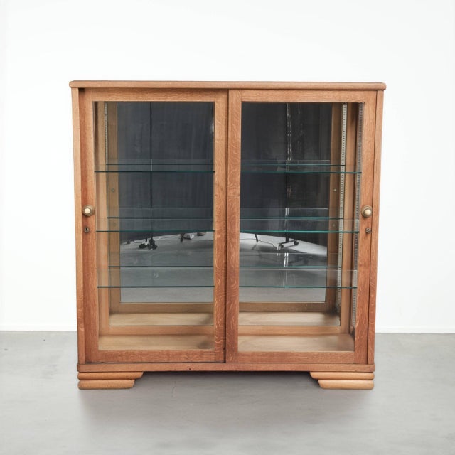 Antique Dutch Oak Display Cabinet with 2 Doors, Glass Shelves and Mirrored Back For Sale - Image 16 of 16