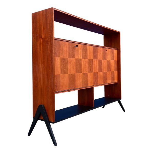 Danish Teak Shelf with Minibar on New Wooden Feet For Sale