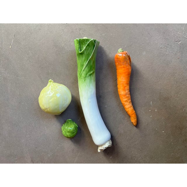 Late 20th Century Vintage Late 20th Century Trompe L’Oeil Ceramic Leek, Carrot, Onion, Brussel Sprout Decorative Vegetables, Set of 4 For Sale - Image 5 of 5