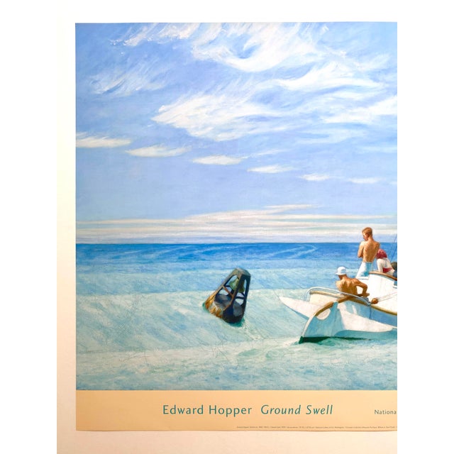 Realism Edward Hopper Vintage 1990's Realist Offset Lithograph Print Museum Poster " Ground Swell " 1939 For Sale - Image 3 of 10