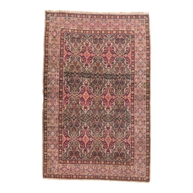 Antique Salmon Lavar Kerman Rug 4'8'' X 7'3'' For Sale