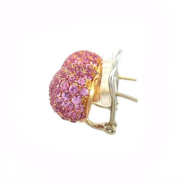 Garavelli Pink Sapphire Gold Ball Earrings 18k Two tone Huggie Style, 2 pieces For Sale - Image 4 of 8