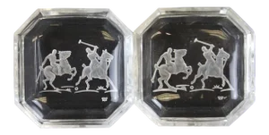 Octagonal James II Baccarat Crystal "Polo Player" Ashtrays - A Pair
