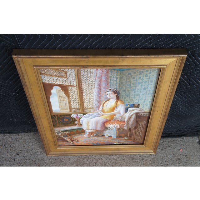 Late 20th Century Dreaminess After Dorofield Hardy Orientalist Ottoman Style Oil Painting Framed For Sale - Image 10 of 13
