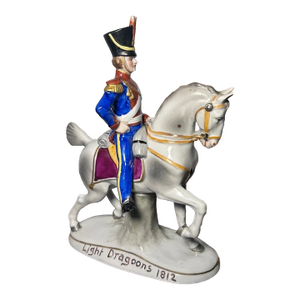 1918-1920 German Sitzendorf Porcelain Light Dragoons 1812 Military Officer on Horseback Figurine