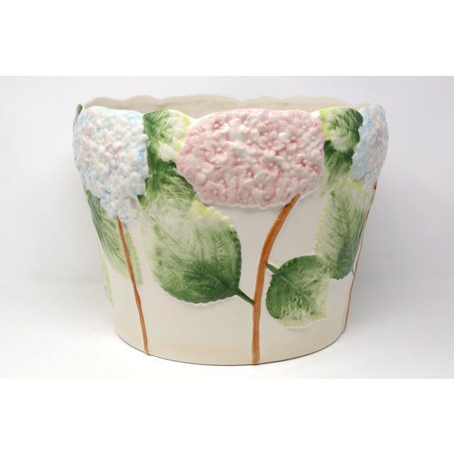 Rustic European Vintage Pink and Blue Hydrangea Planters or Cachepots - Set of 3 For Sale - Image 3 of 12