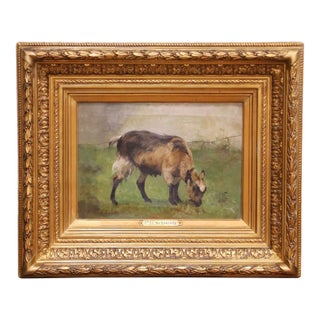 19th Century Belgian Animal Oil Painting in Gilt Frame Signed Paul H. Schouten For Sale