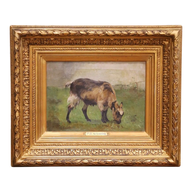 19th Century Belgian Animal Oil Painting in Gilt Frame Signed Paul H. Schouten For Sale