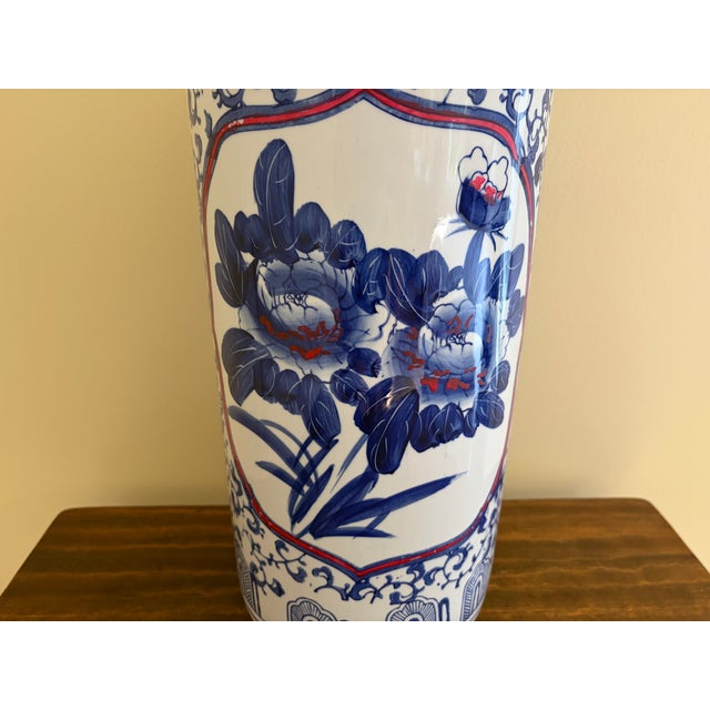 Blue Vintage Chinoiserie Blue and White Porcelain Umbrella Stand For Sale - Image 8 of 13