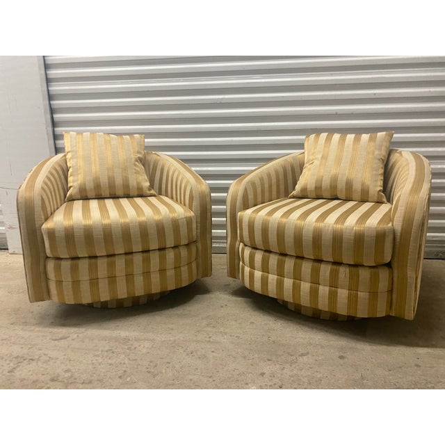 Vintage Mid-Century Modern Swivel 80s Barrel Lounge Chairs Attributed Milo Baughman Set of Two . For Sale - Image 12 of 12