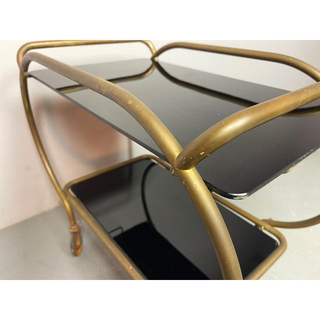 Metal Mid-Century Brass and Black Glass Bar Trolley from Grünstadt, Germany, 1950s For Sale - Image 7 of 18