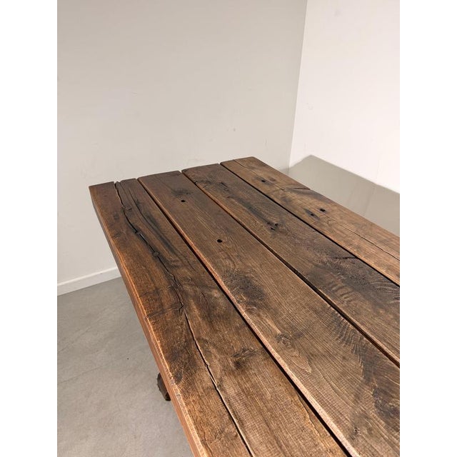 Rustic Rustic Wood Trestle Dining Table For Sale - Image 3 of 7