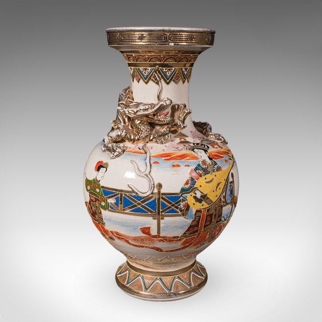 1900 - 1909 Pair of Antique Satsuma Vases, Japanese, Ceramic Baluster, Meiji, Late Victorian For Sale - Image 5 of 12