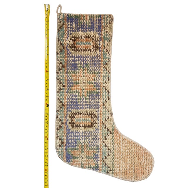 Textile Rare Blue Striped Vintage Kilim Christmas Stocking, Wool With Rust Trim, 12.2 X 17.7 in – One of a Kind Boho Decor For Sale - Image 7 of 7
