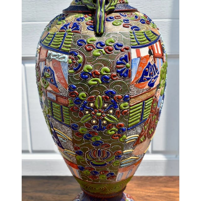 Late 19th Century Antique Japanese Moriage Satsuma Large Size Vase For Sale - Image 5 of 12