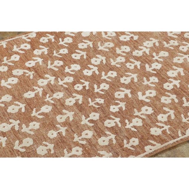 Contemporary Contemporary Block Print Floral Natural Silk Runner by Rug & Kilim, India For Sale - Image 3 of 9