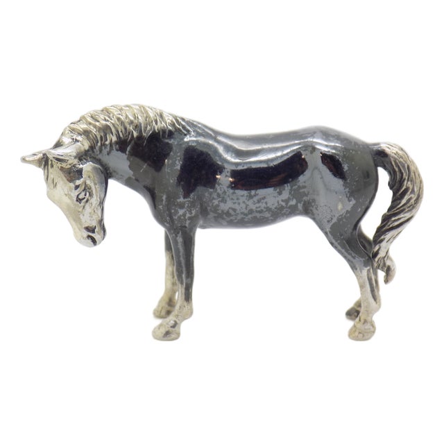 Vintage Italian Handmade Genuine Silver Saturno Branded Darkened Horse Figurine, 1980s For Sale