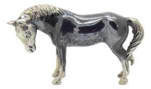 Vintage Italian Handmade Genuine Silver Saturno Branded Darkened Horse Figurine, 1980s