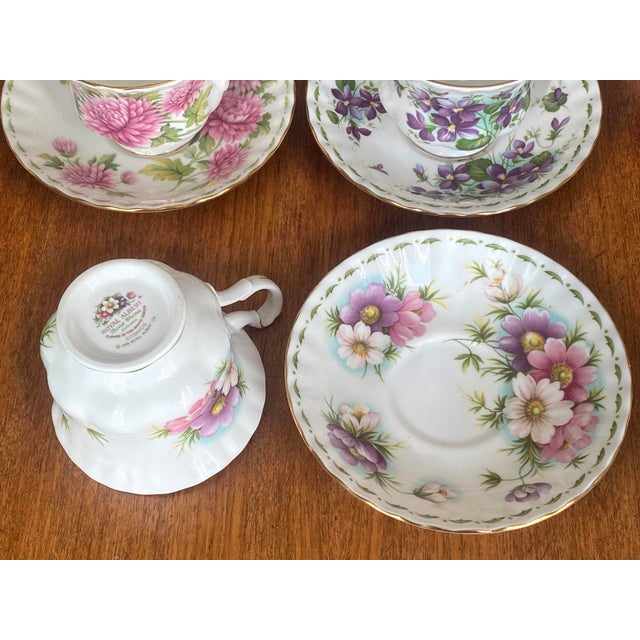 English Porcelain Tea Service with Flower of the Month Pattern from Royal Albert, England, 1970s, Set of 24 For Sale - Image 6 of 8