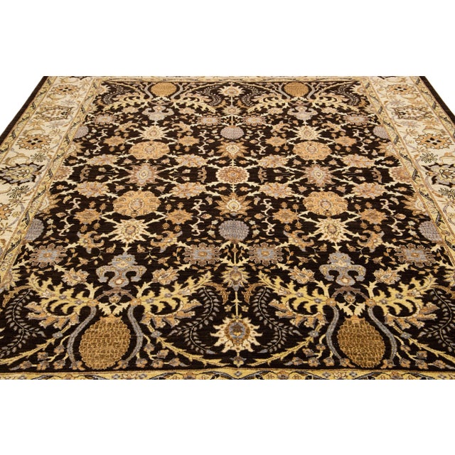 Modern Paki Peshawar Handmade Wool Rug in Brown With Floral Design For Sale - Image 10 of 10