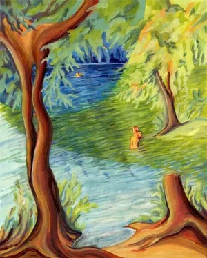 "Two Swimmers" Contemporary Abstract Landscape Oil Painting