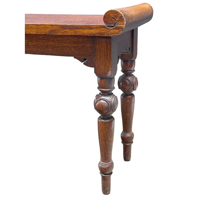 Wood Arts and Crafts Hall Bench or Window Seat of Oak With Turned Legs From England For Sale - Image 7 of 8