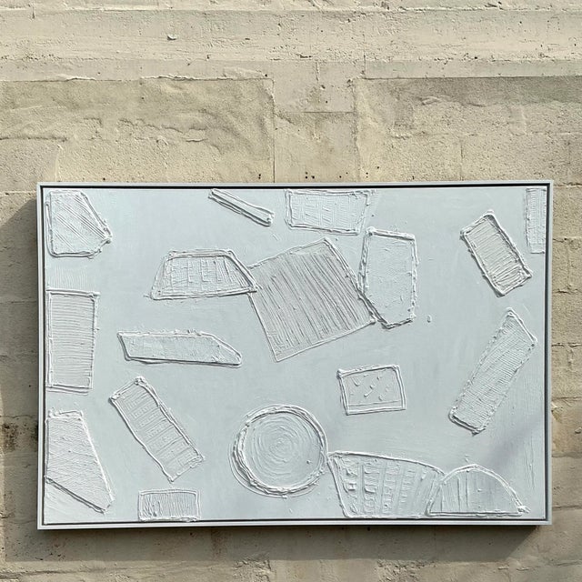 Wood Vintage Boho Abstract Mixed Media Painting on Canvas For Sale - Image 7 of 9