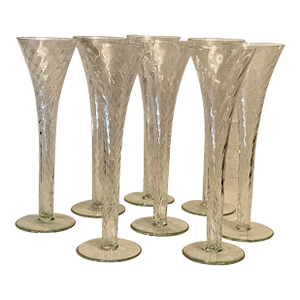 Champagne Flutes Hollow Stem Blown Glass Romanian - Set of 8