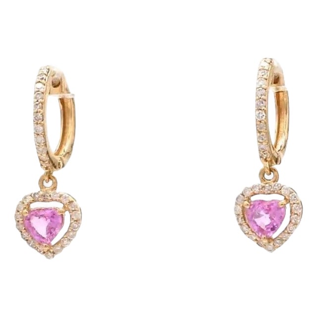 0.68 cts Natural pink sapphire & 0.28 diamond earrings in 14k gold For Sale