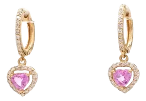 0.68 cts Natural pink sapphire & 0.28 diamond earrings in 14k gold
