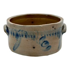 Antique American - Pennsylvania 1 Gallon Blue Decorated Stoneware Butter Crock Circa Mid 19th Century