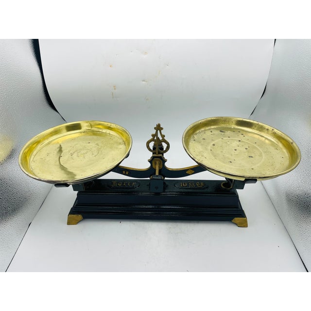 Antique English Iron Scale With Brass Trays For Sale - Image 4 of 8