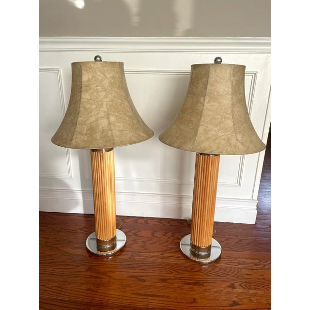 1970s Mid Century Pencil Reed Chrome Table Lamps- a Pair For Sale In New York - Image 6 of 13