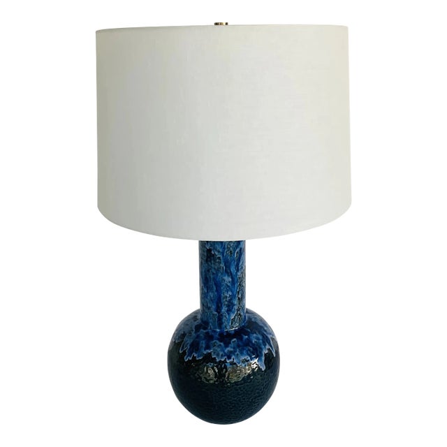 Currey& Company Abstract Modern Blue Glaze Gourd Kelmscott Table Lamp For Sale