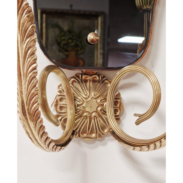 Metal Vintage Brass Wall Light with Shaped Mirror, 1950s For Sale - Image 7 of 12