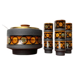 Mid-Century Brutalist West German Pottery WGP Punch Bowl and Cups from Dümler & Breiden, 1960s, Set of 10 For Sale